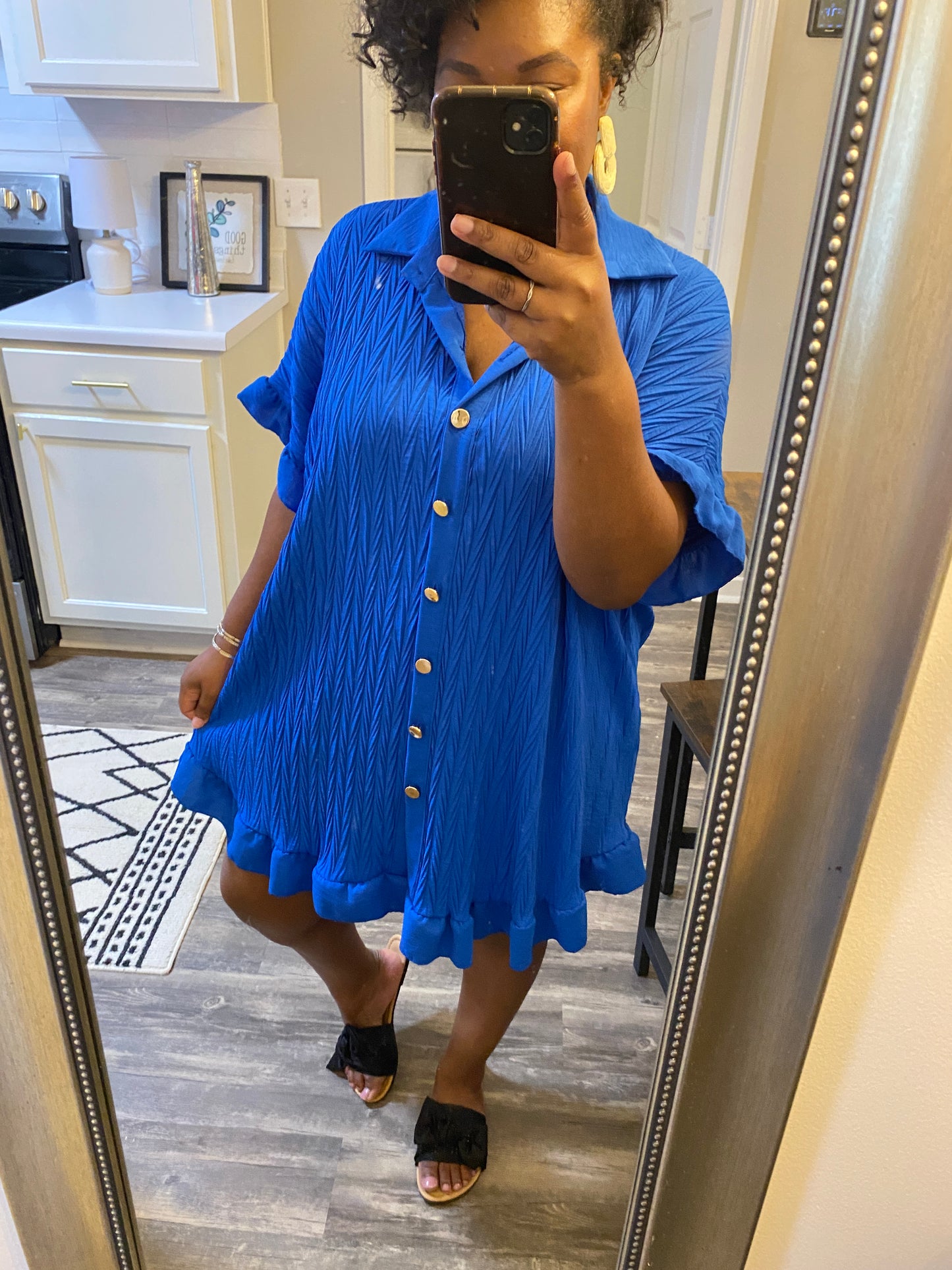 Ruffle Crinkle Dress -Royal Blue