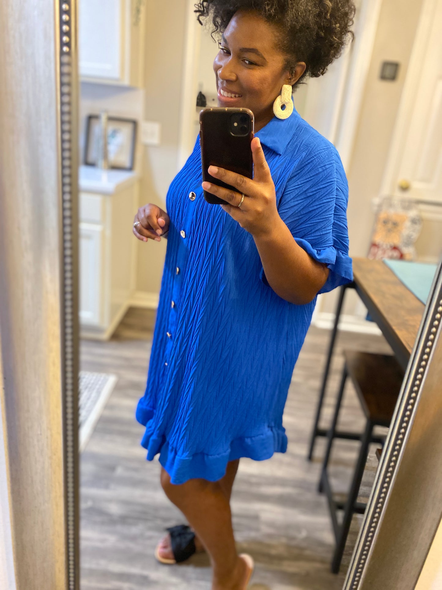 Ruffle Crinkle Dress -Royal Blue