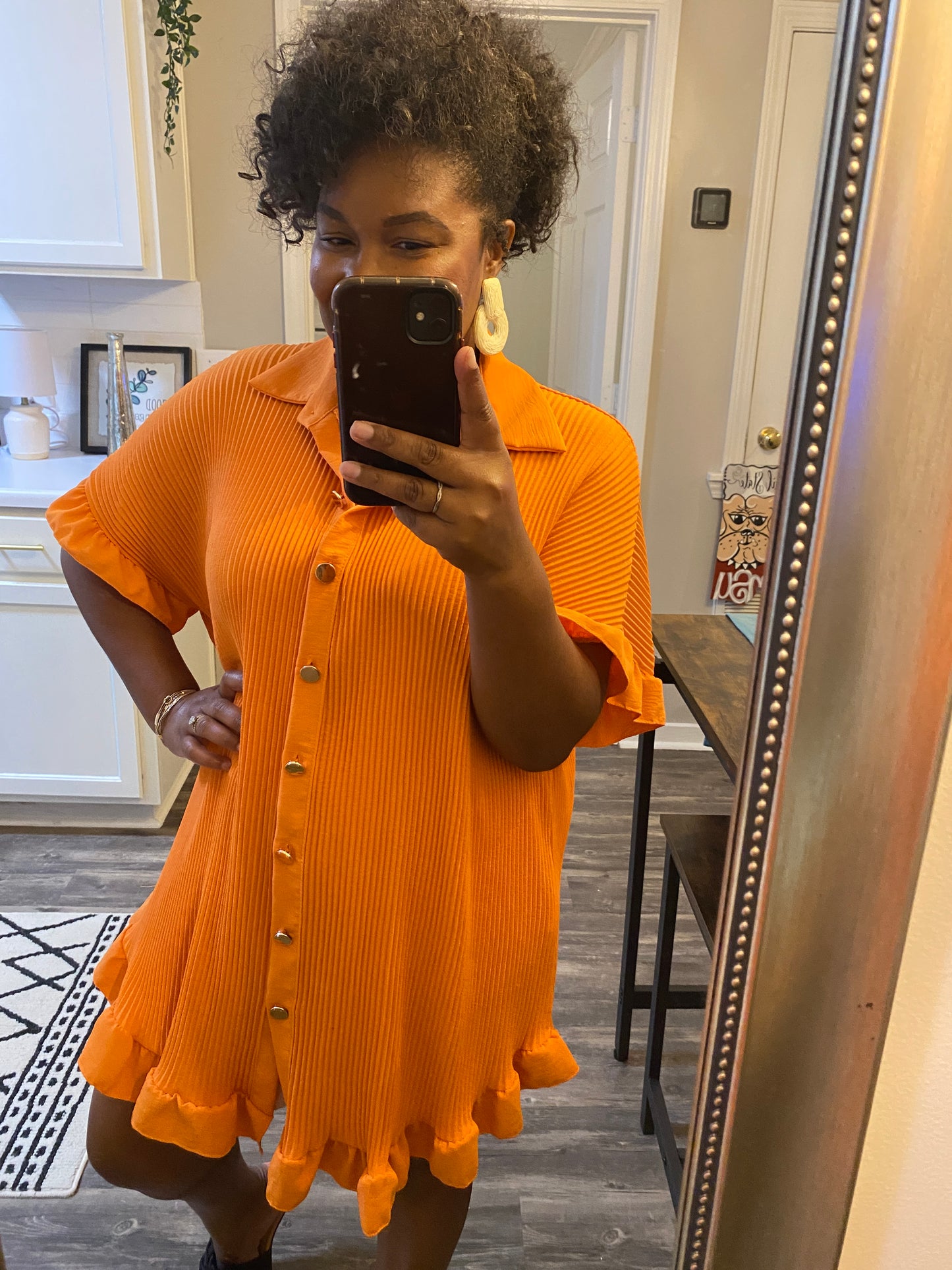 Ruffle Crinkle Dress - Orange