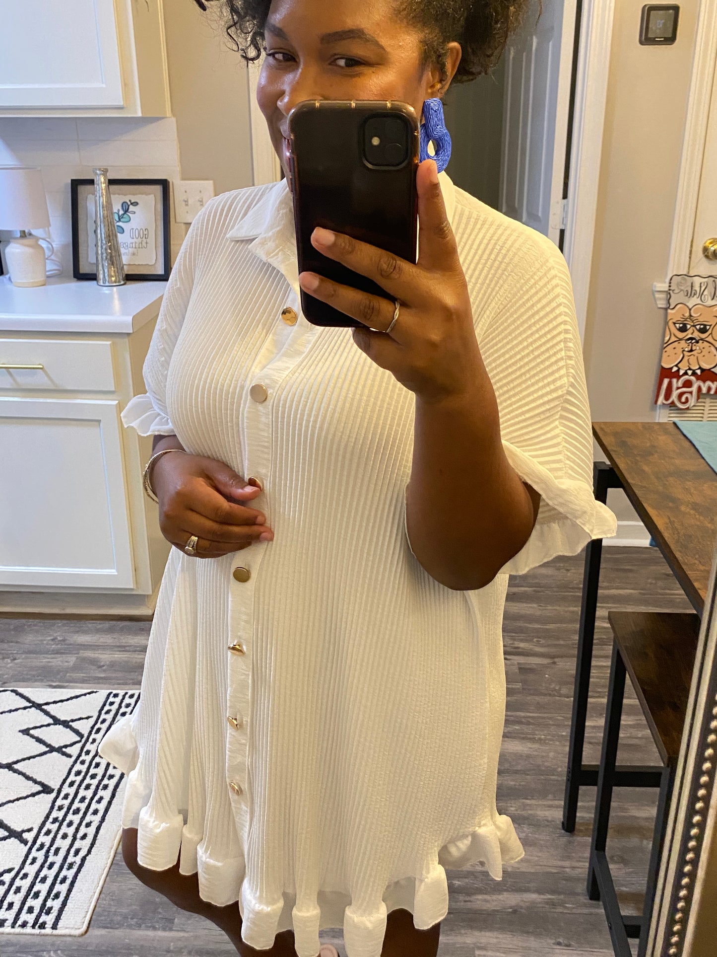 Ruffle Crinkle Dress - White