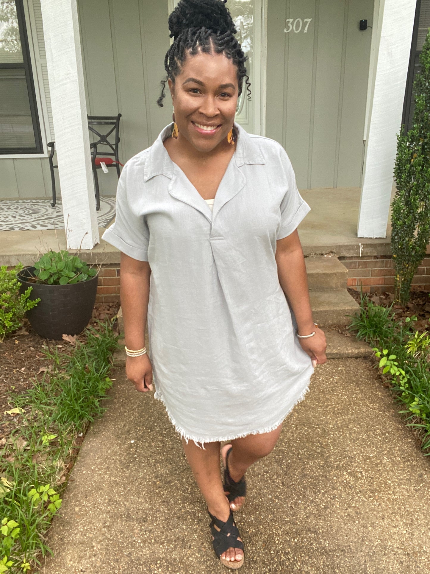 Frayed Hem Shirt Dress
