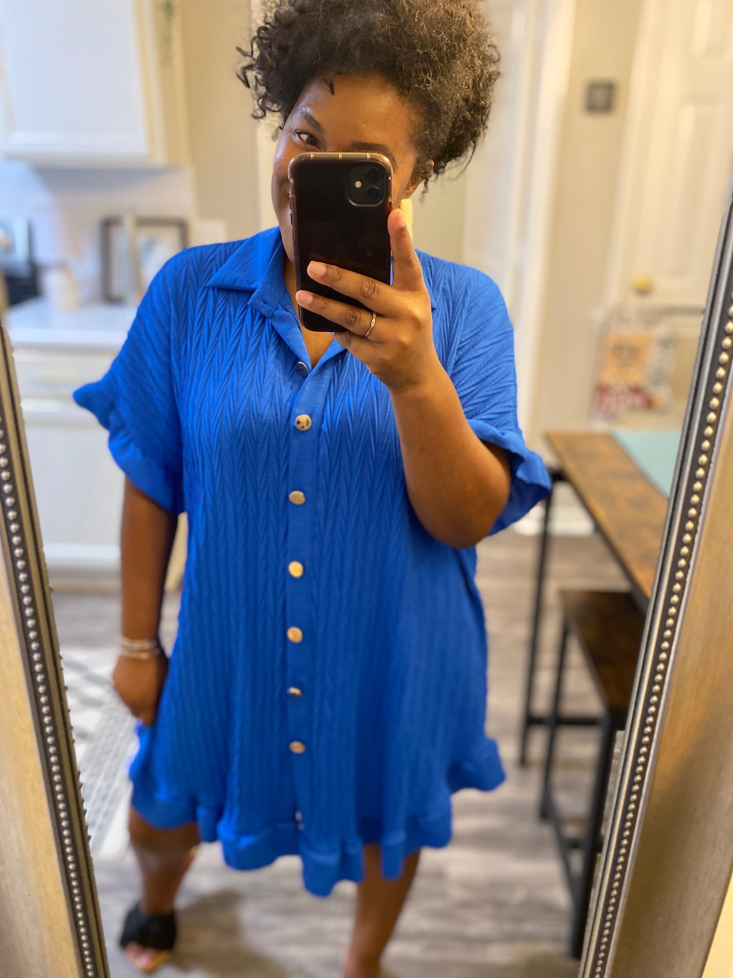 Ruffle Crinkle Dress -Royal Blue