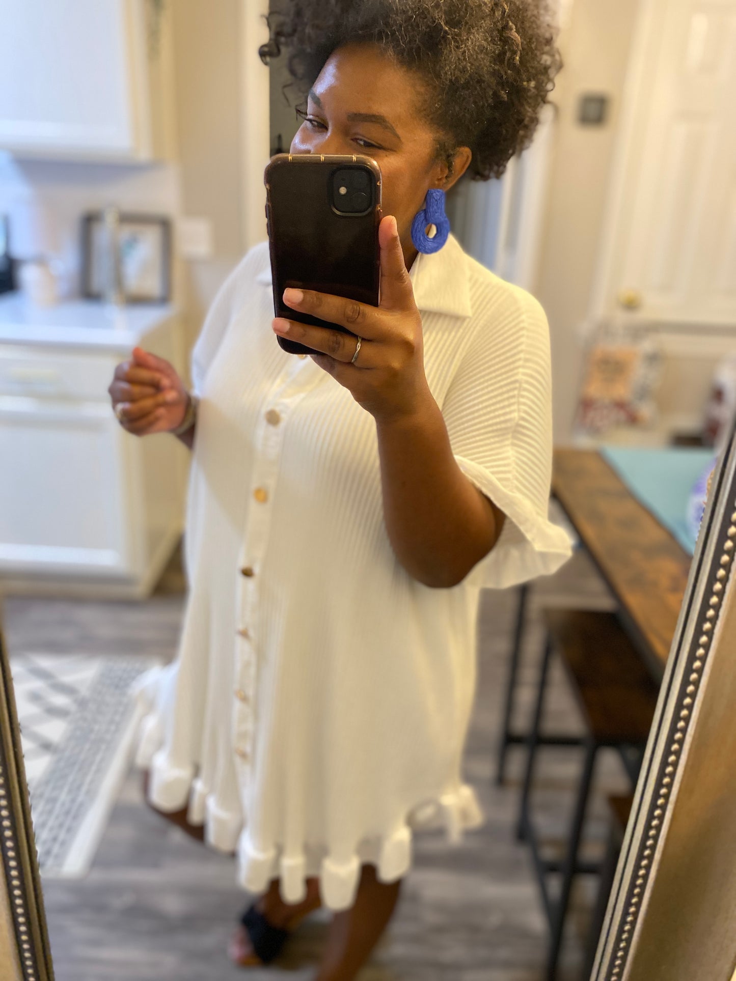 Ruffle Crinkle Dress - White