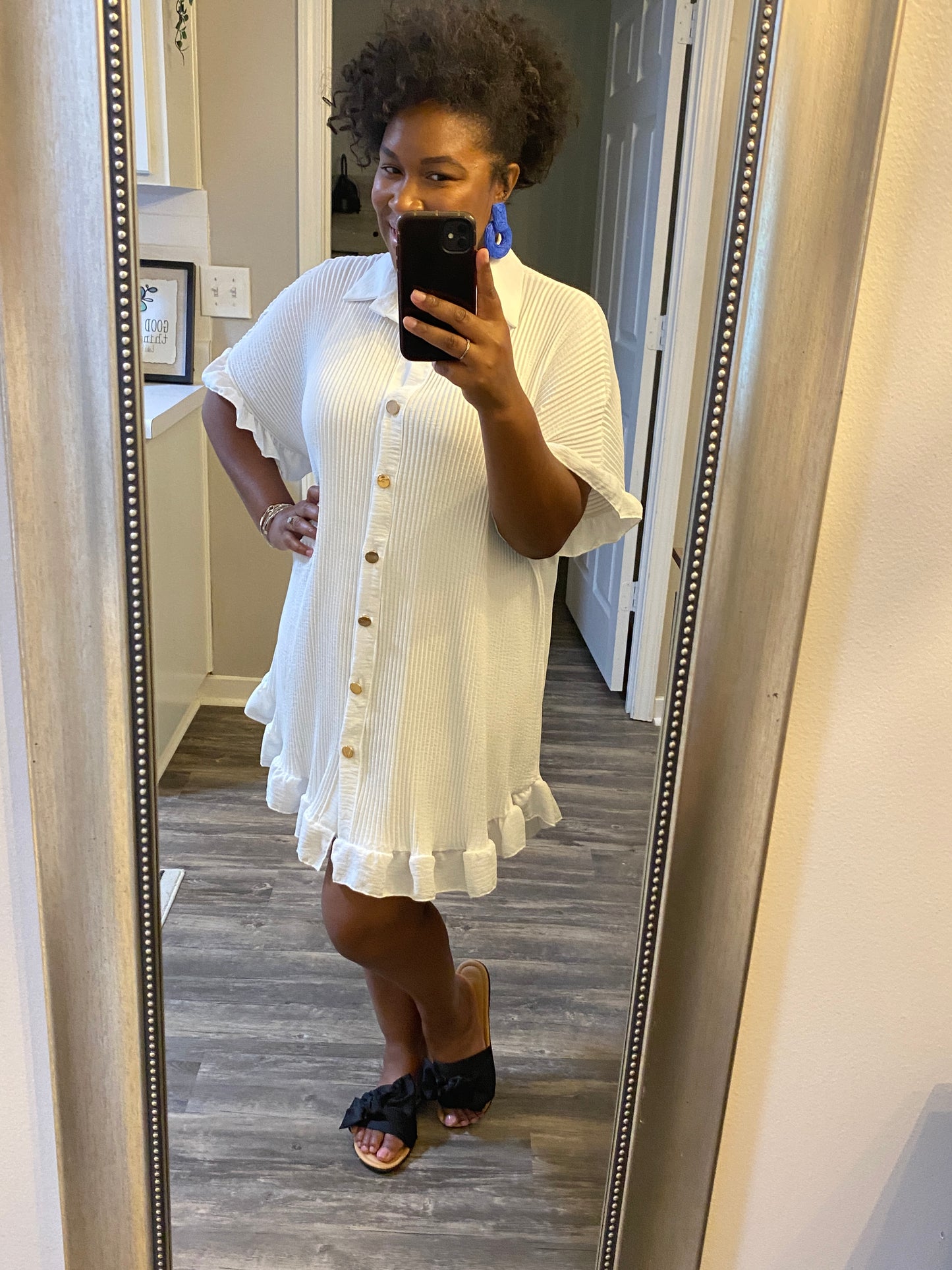 Ruffle Crinkle Dress - White
