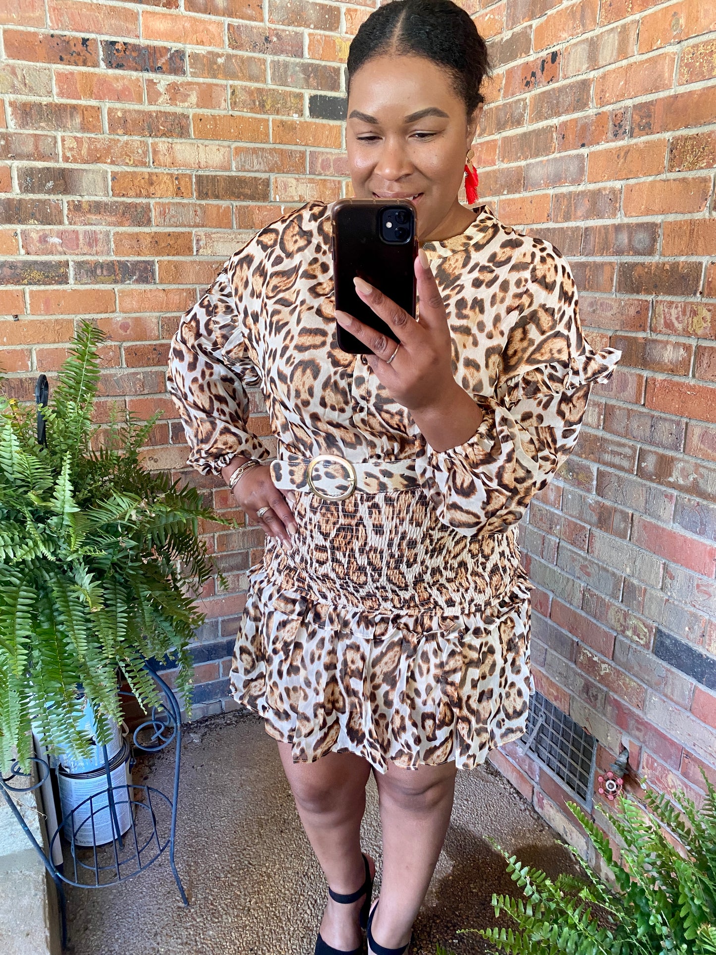Brown Animal Print Midi