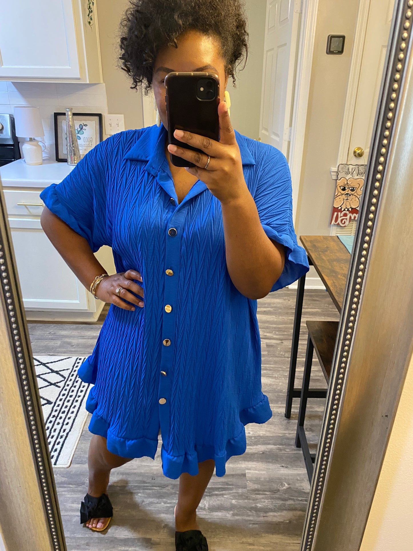 Ruffle Crinkle Dress -Royal Blue