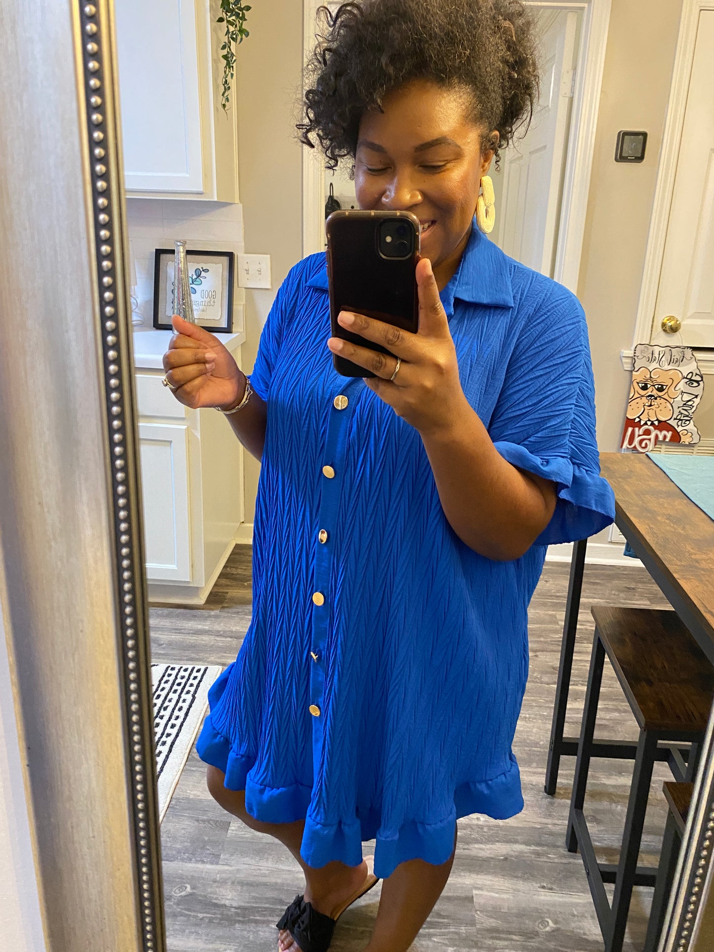 Ruffle Crinkle Dress -Royal Blue