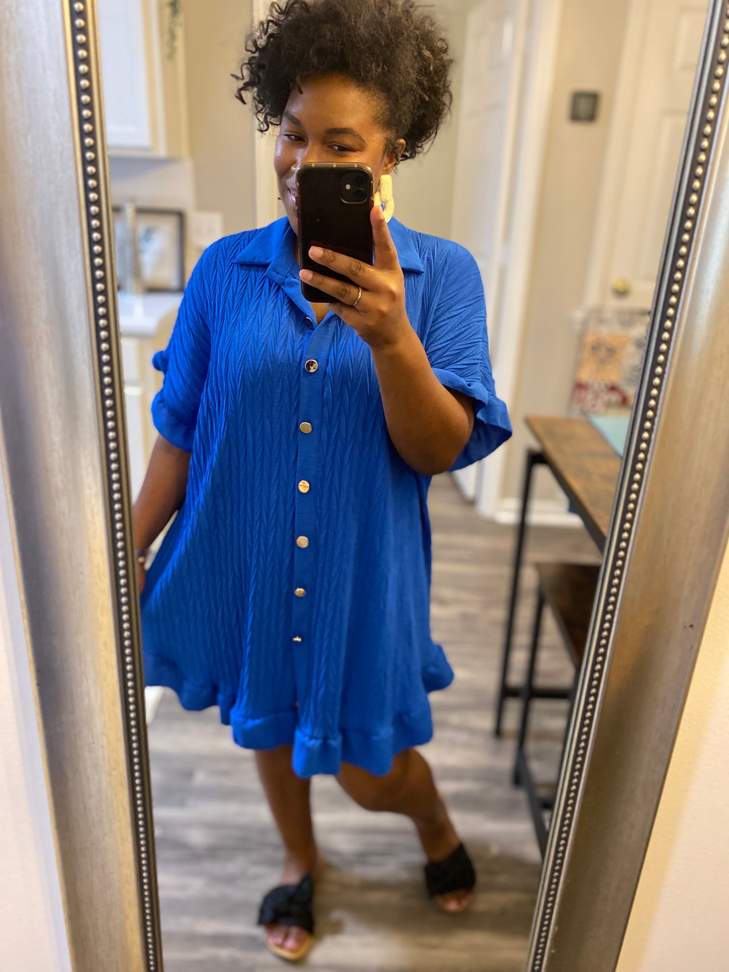 Ruffle Crinkle Dress -Royal Blue
