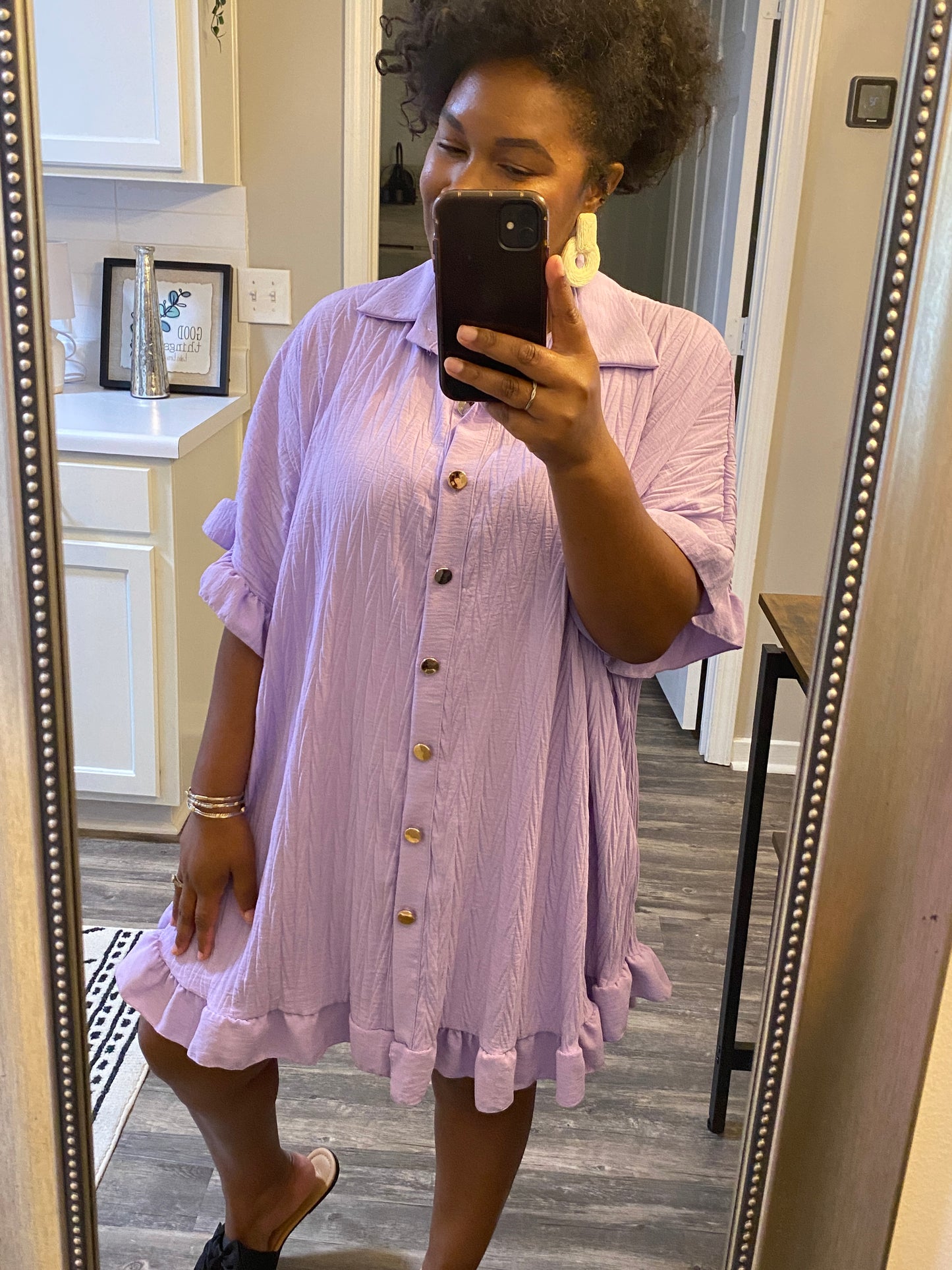 Ruffle Crinkle Dress - Lavender