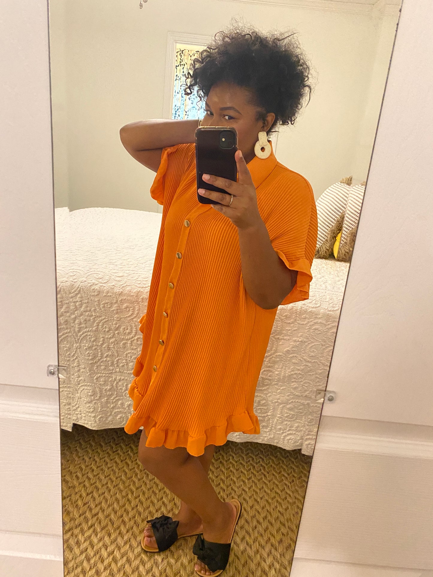 Ruffle Crinkle Dress - Orange