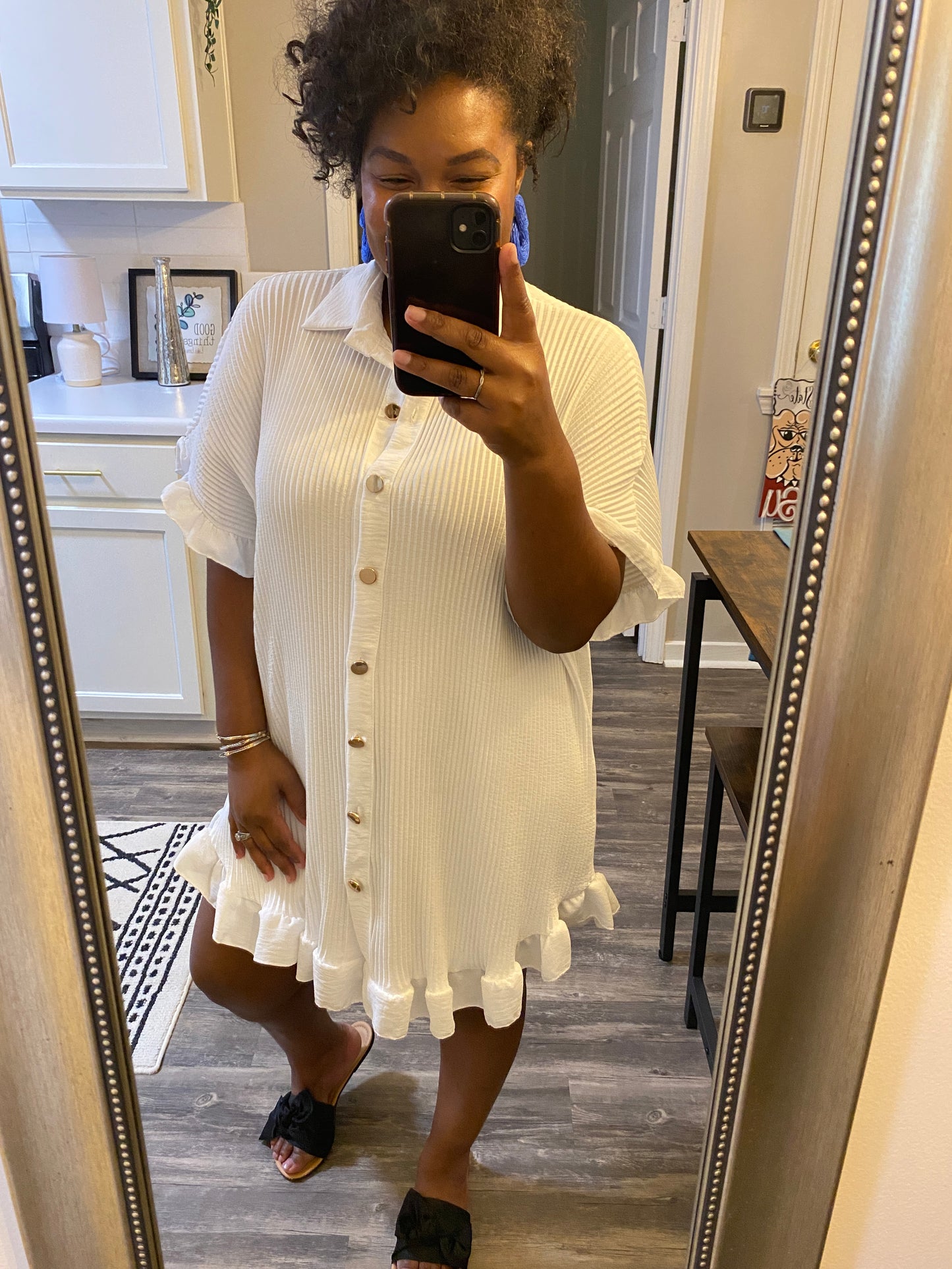 Ruffle Crinkle Dress - White