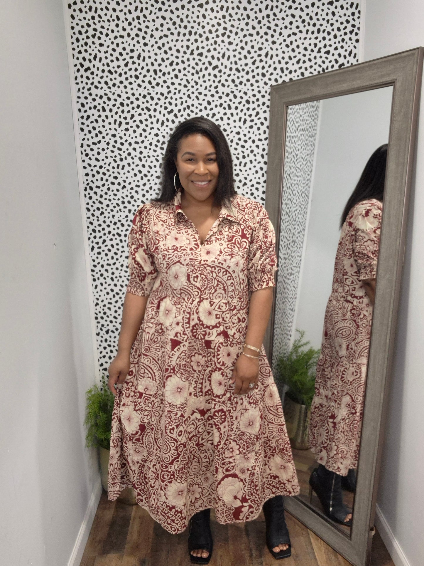 Burgundy & Cream Mix Dress
