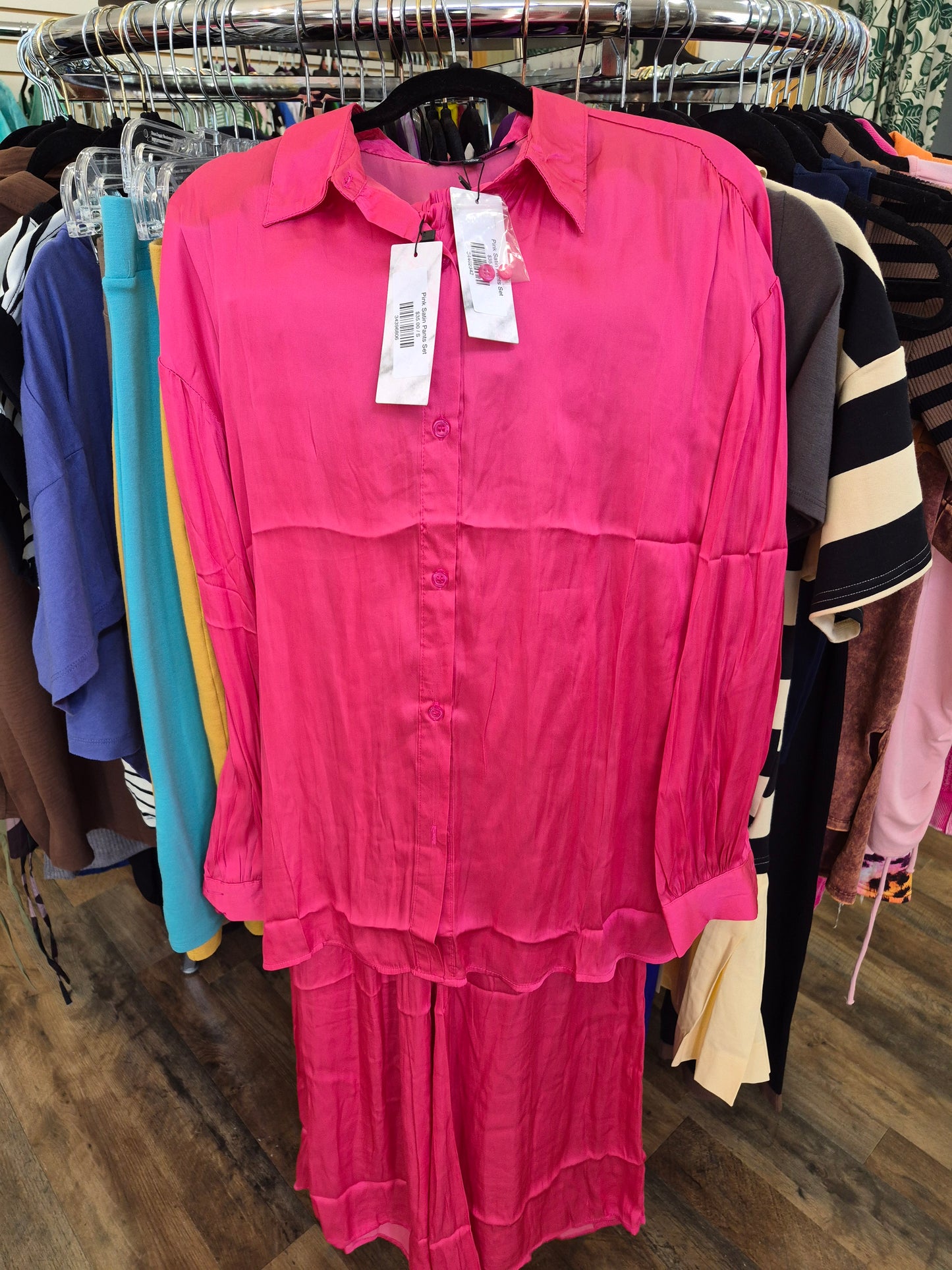 Pink Satin Pants Set