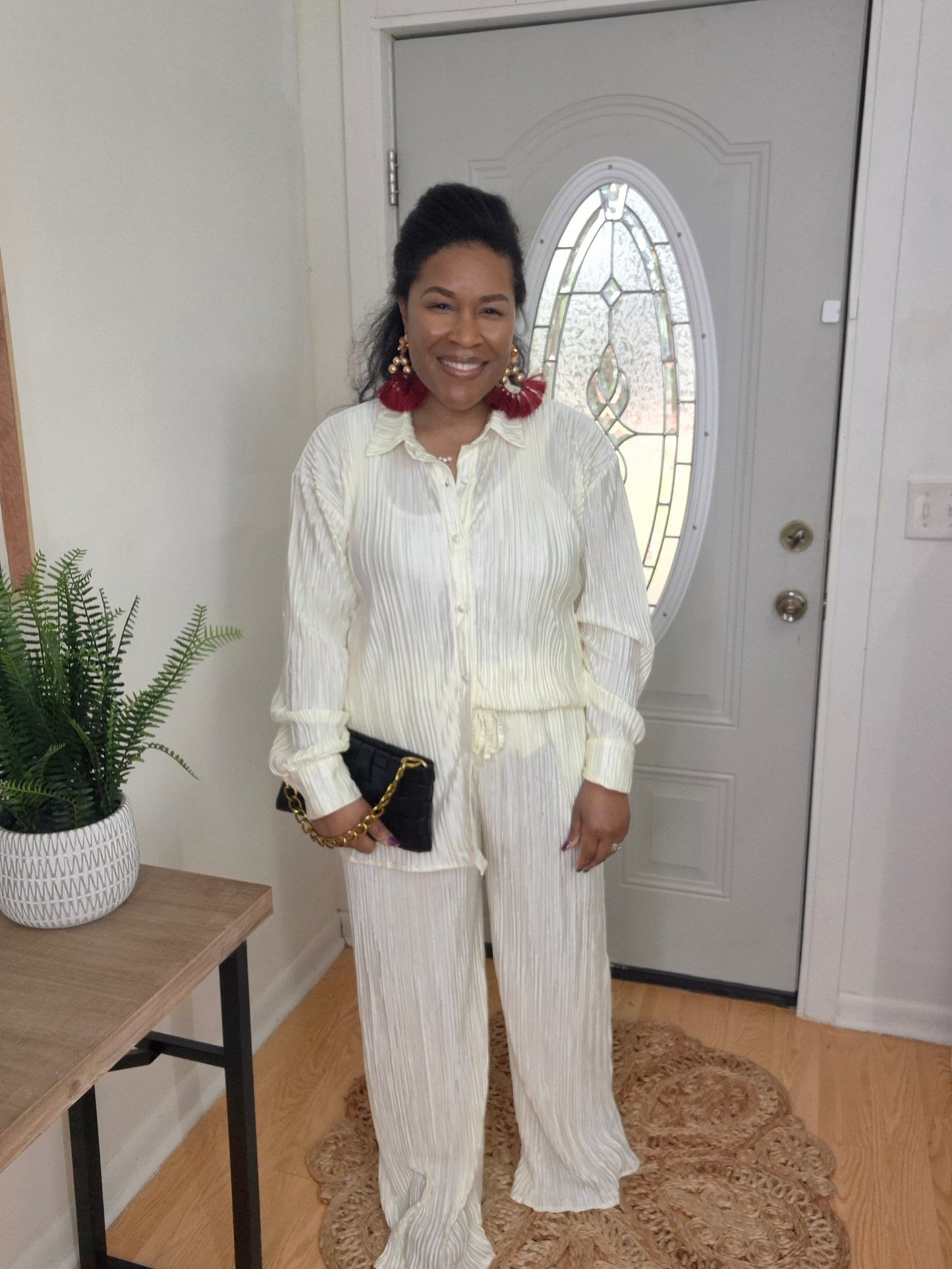 Cream Pleated Set