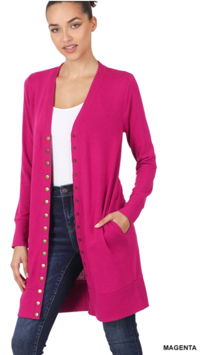 Magenta Snap Sweater Cardigan