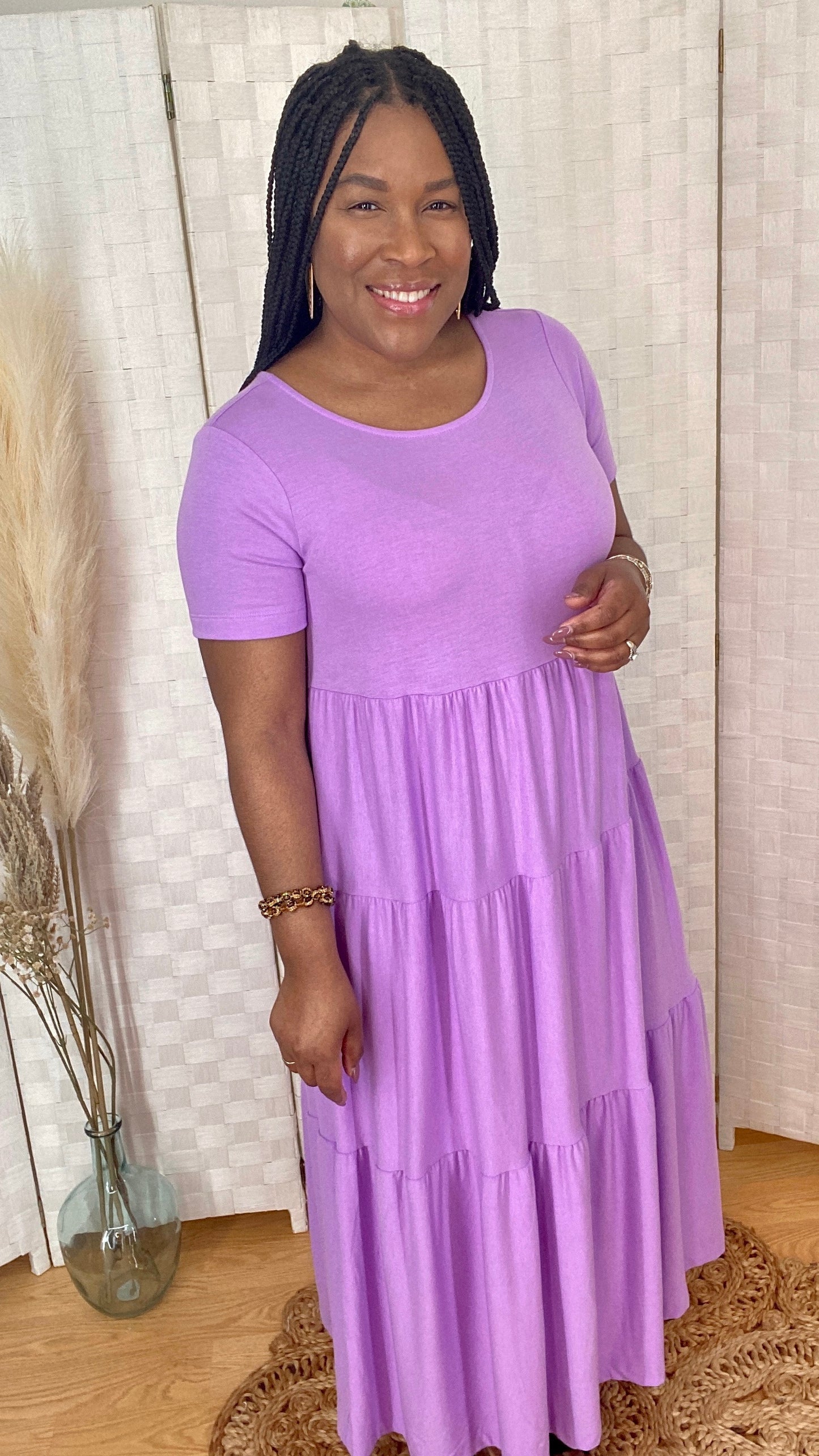 Lavender Tiered Midi Dress