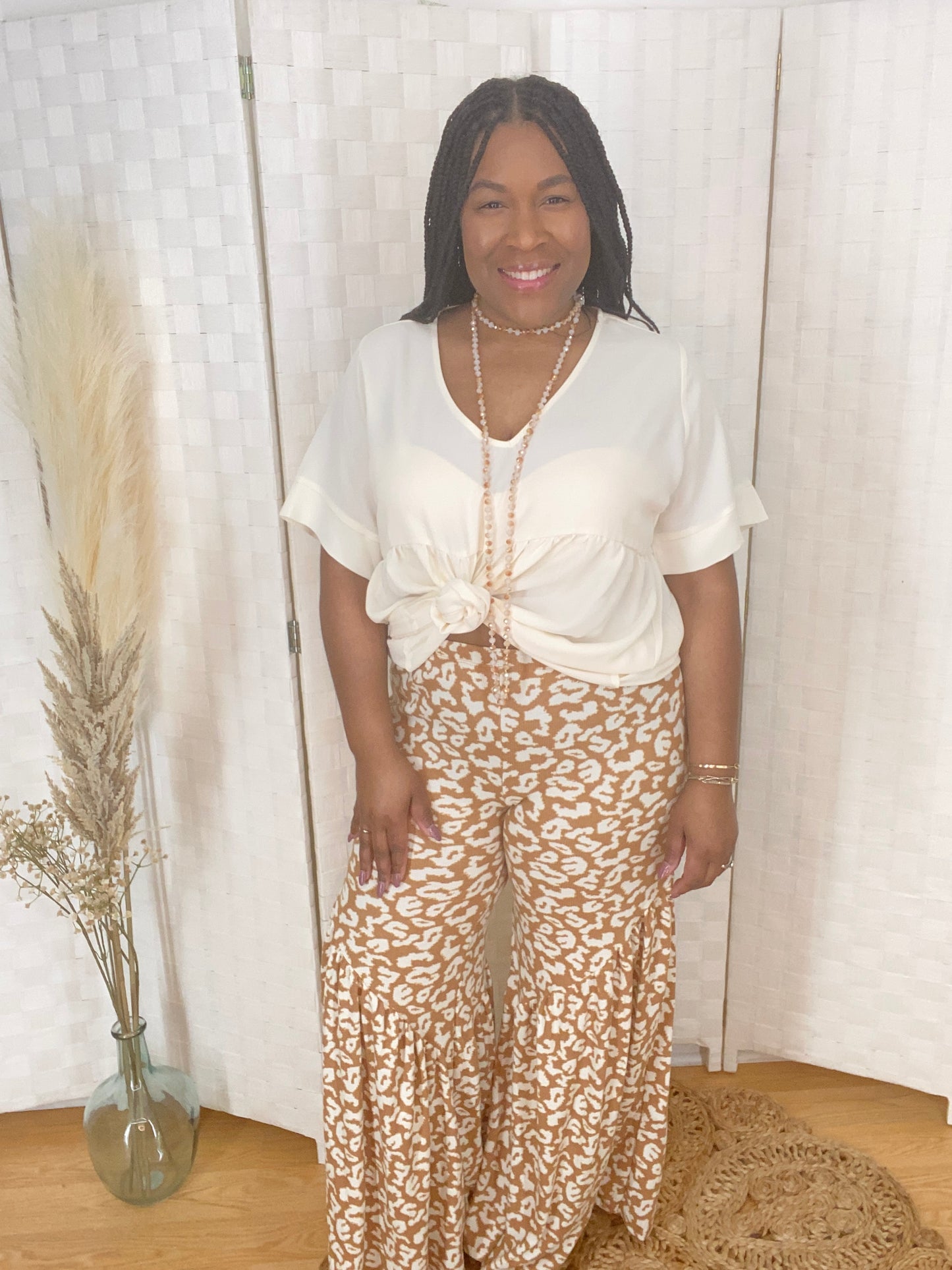 Taupe Leopard Palazzo Pants