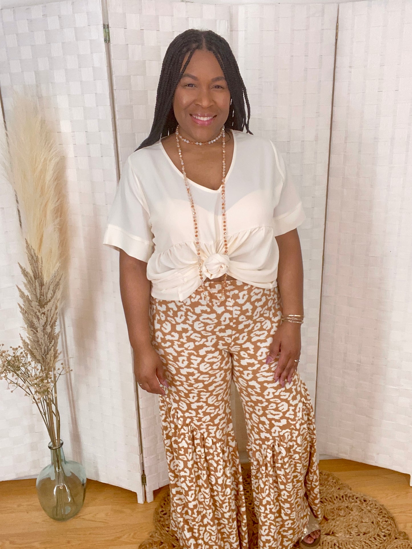 Taupe Leopard Palazzo Pants