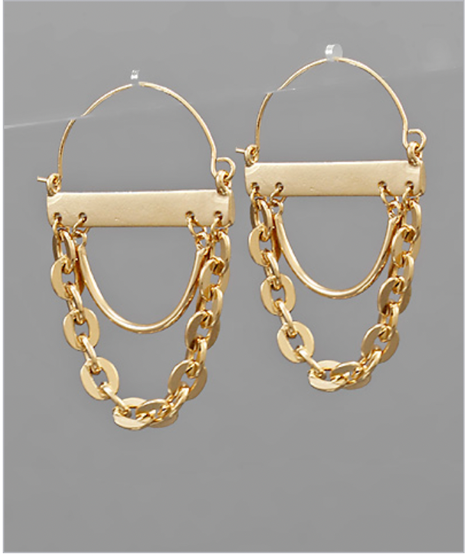 Bar & Double Chain Drape Hoops Gold