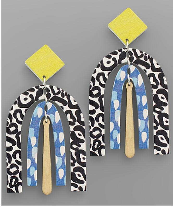 Diamond & Arch Painted Wood Earrings