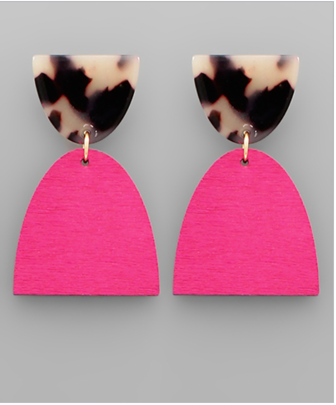 Wood & Acrylic Half Oval Earrings