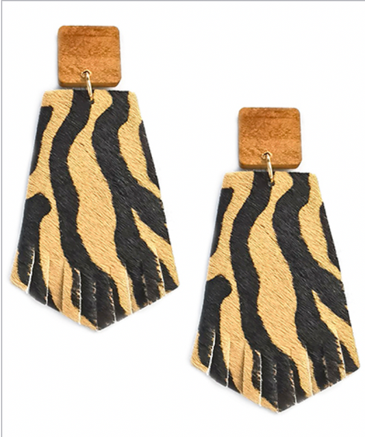 Tiger Trapezoid Cowhide Earrings