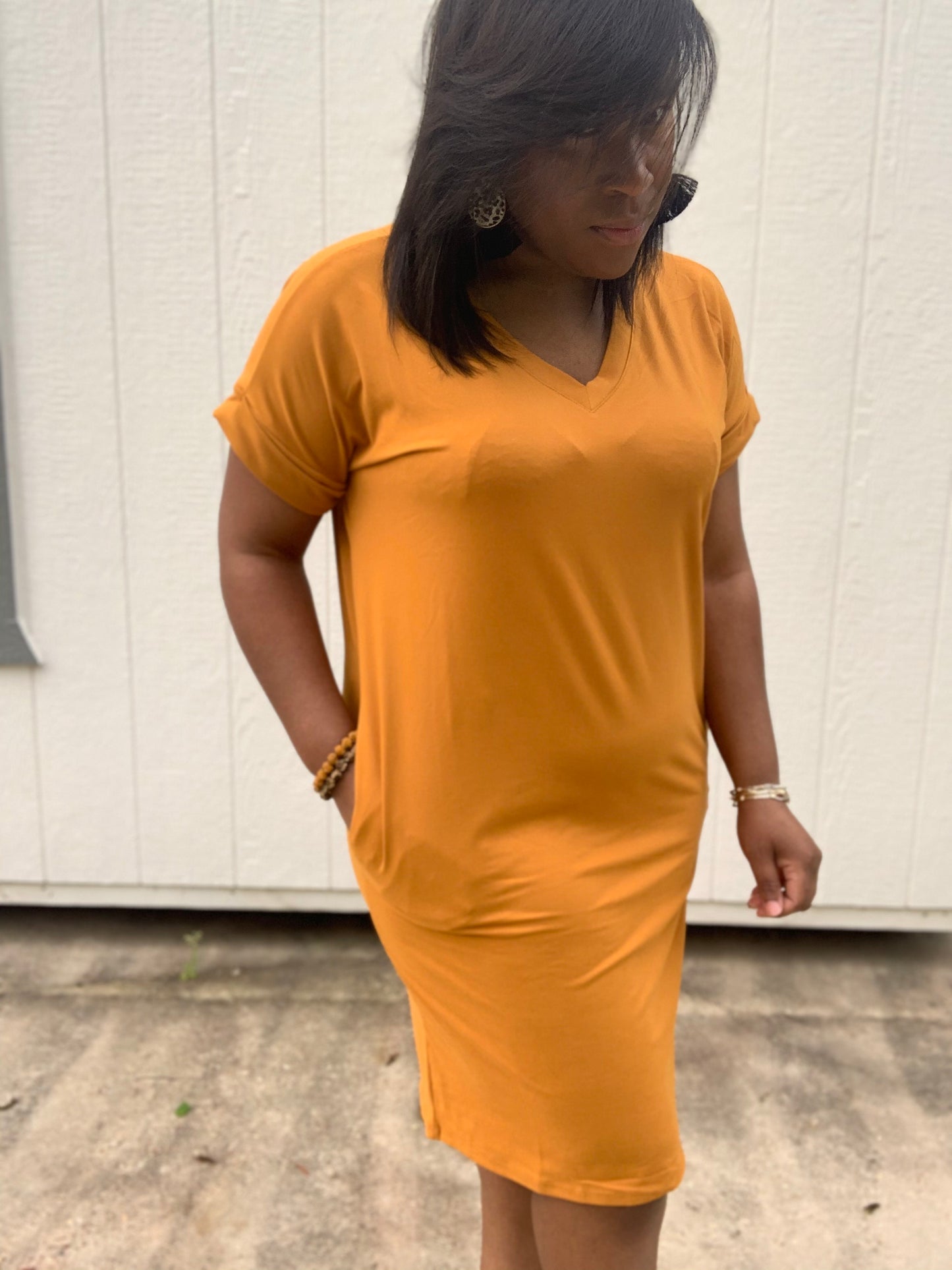 V-Neck Dress Mustard