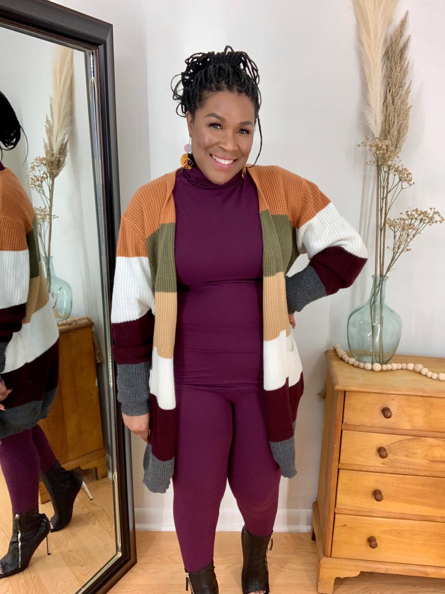 Multi Color Block Open Duster Cardigan