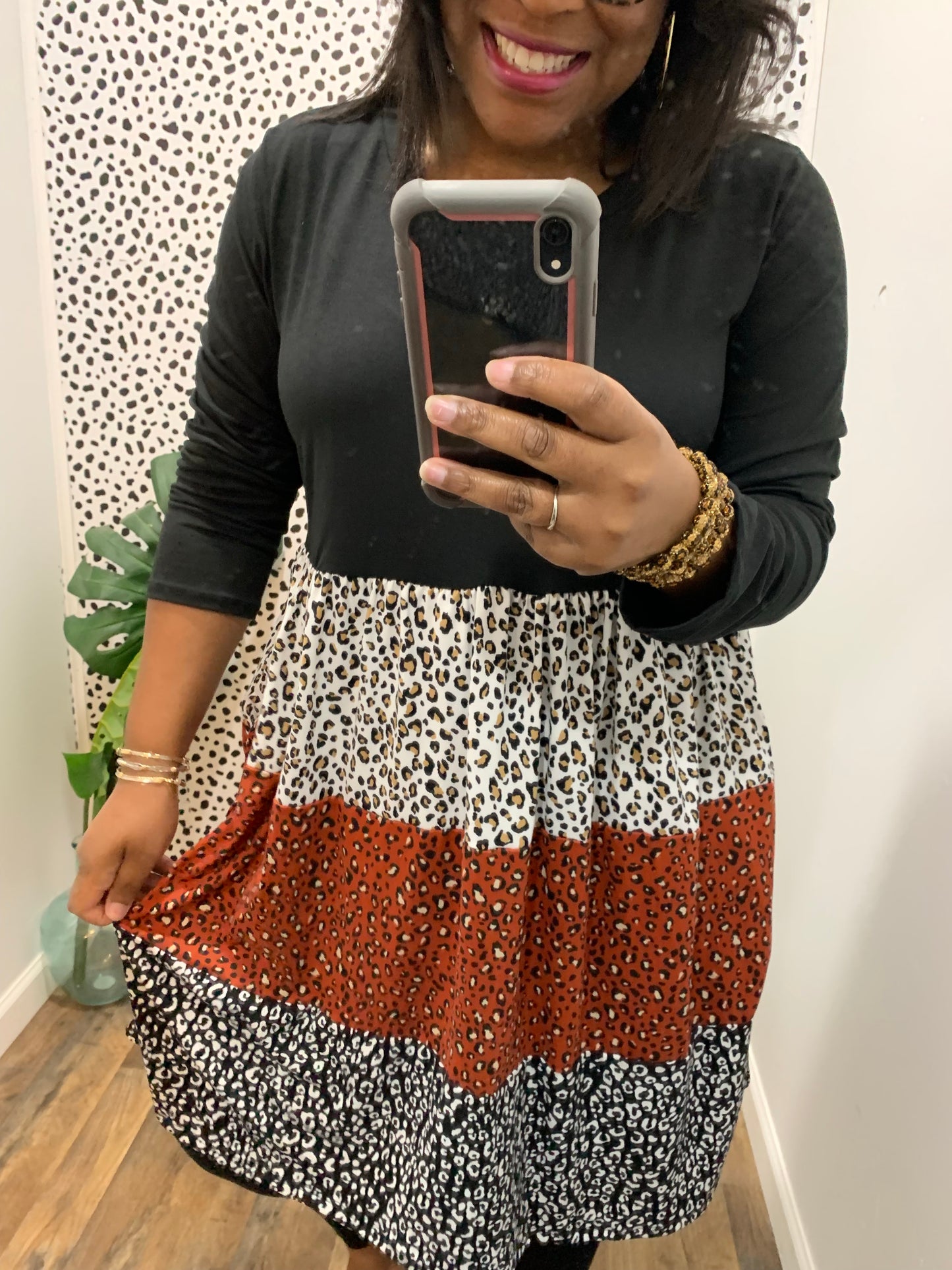 Animal Print Babydoll Dress