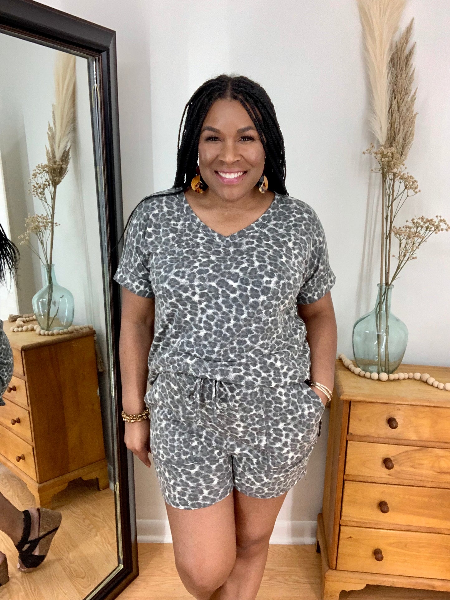 Gray Leopard Short Set