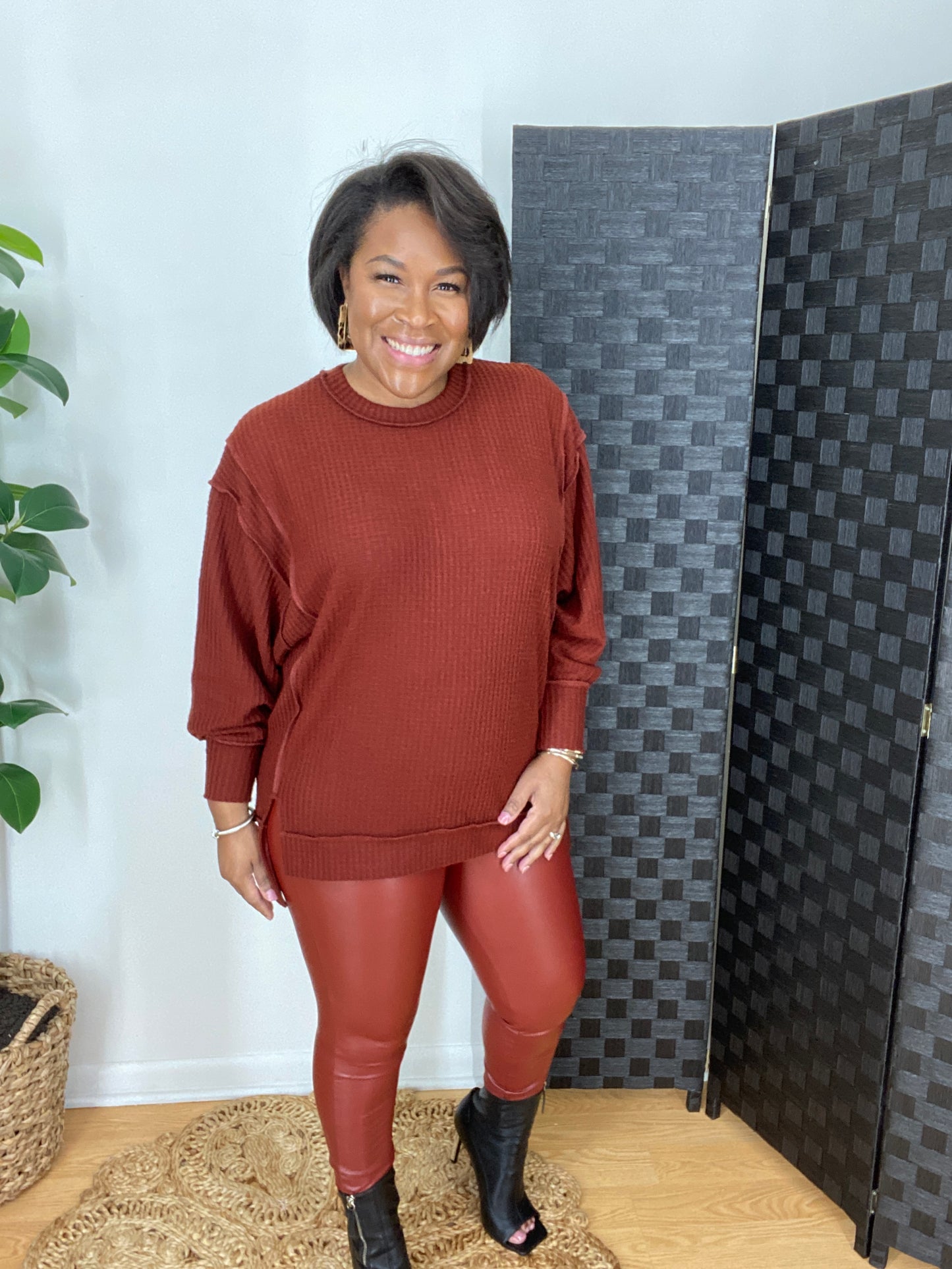 Rust Faux Leather Leggings
