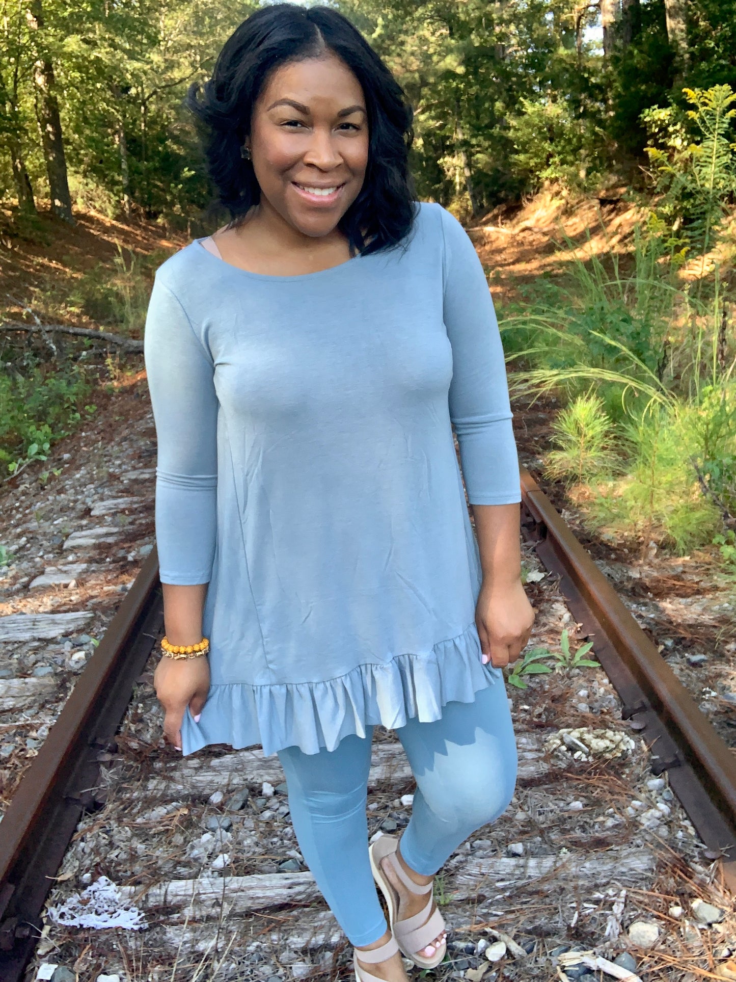 Blue Gray Ruffle Tunic Set