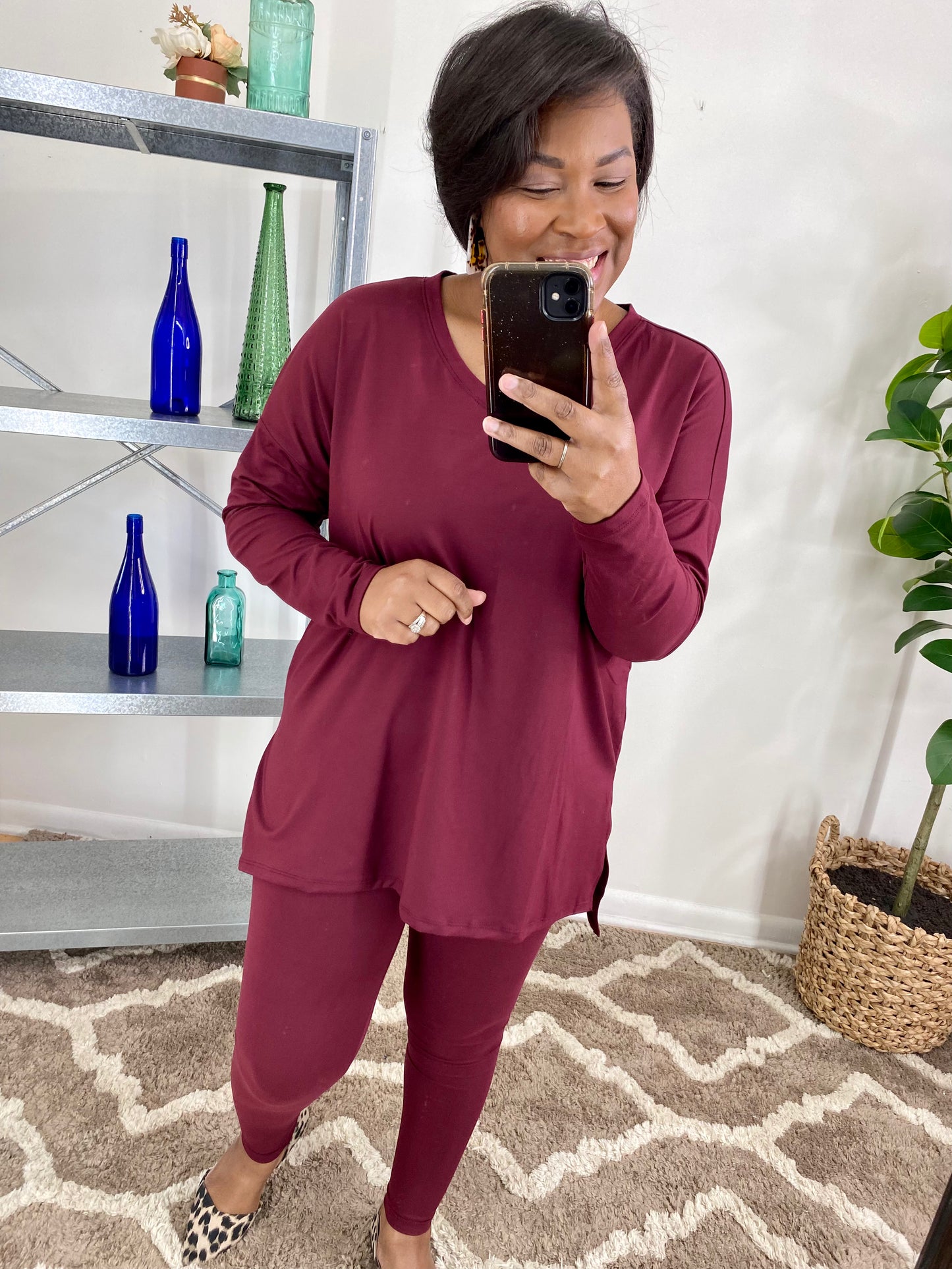 Burgundy Long Sleeve Lounge Set