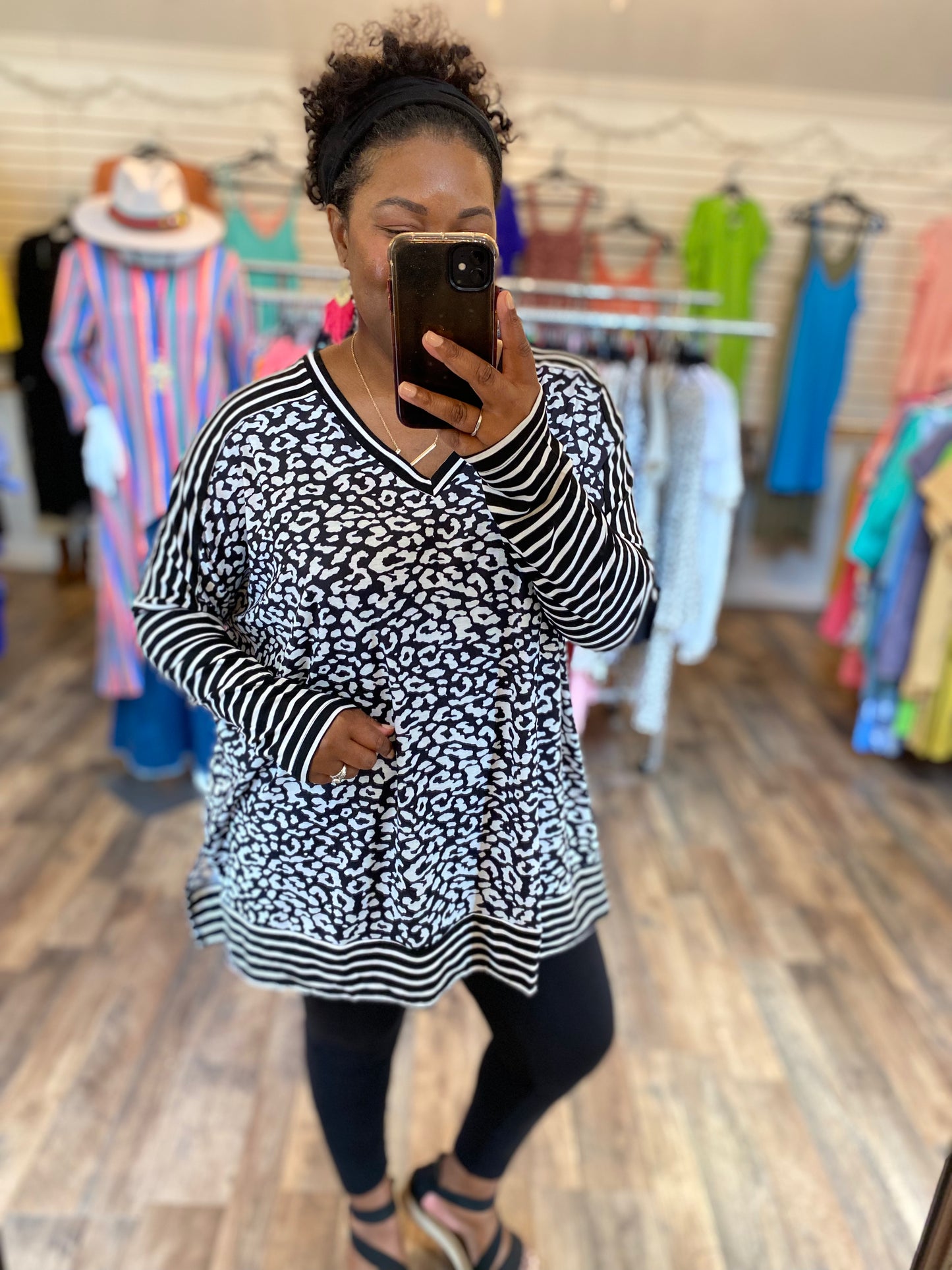 Leopard Stripes Tunic - Black/Ivory