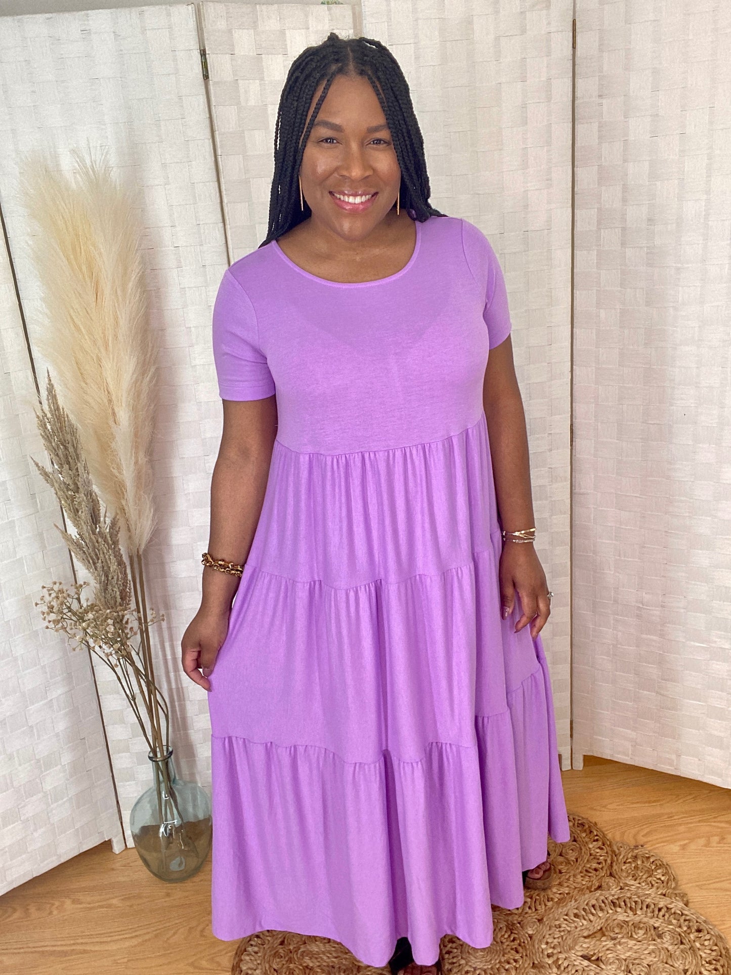 Lavender Tiered Midi Dress