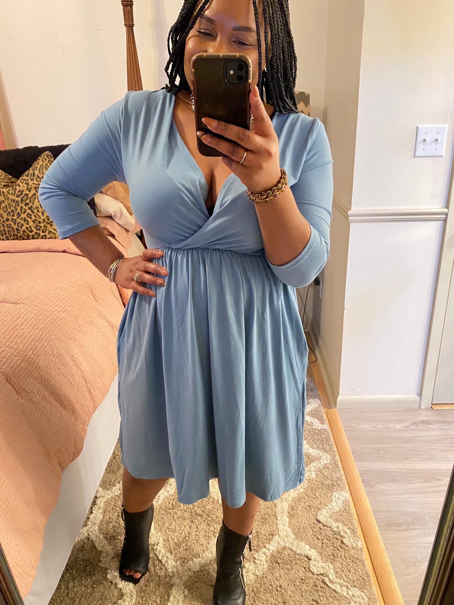 Blue Gray Surplice Dress