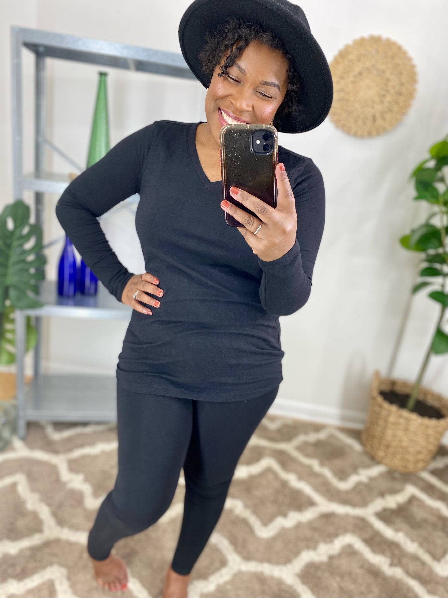 V-Neck Top And Legging Set