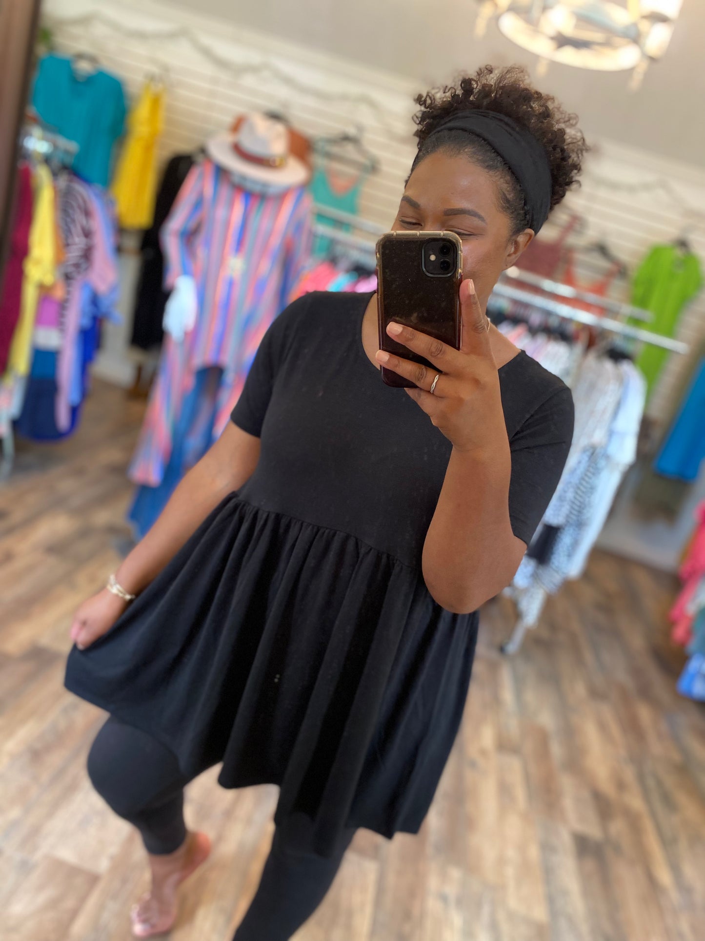 Black Empire Waist Tunic Top