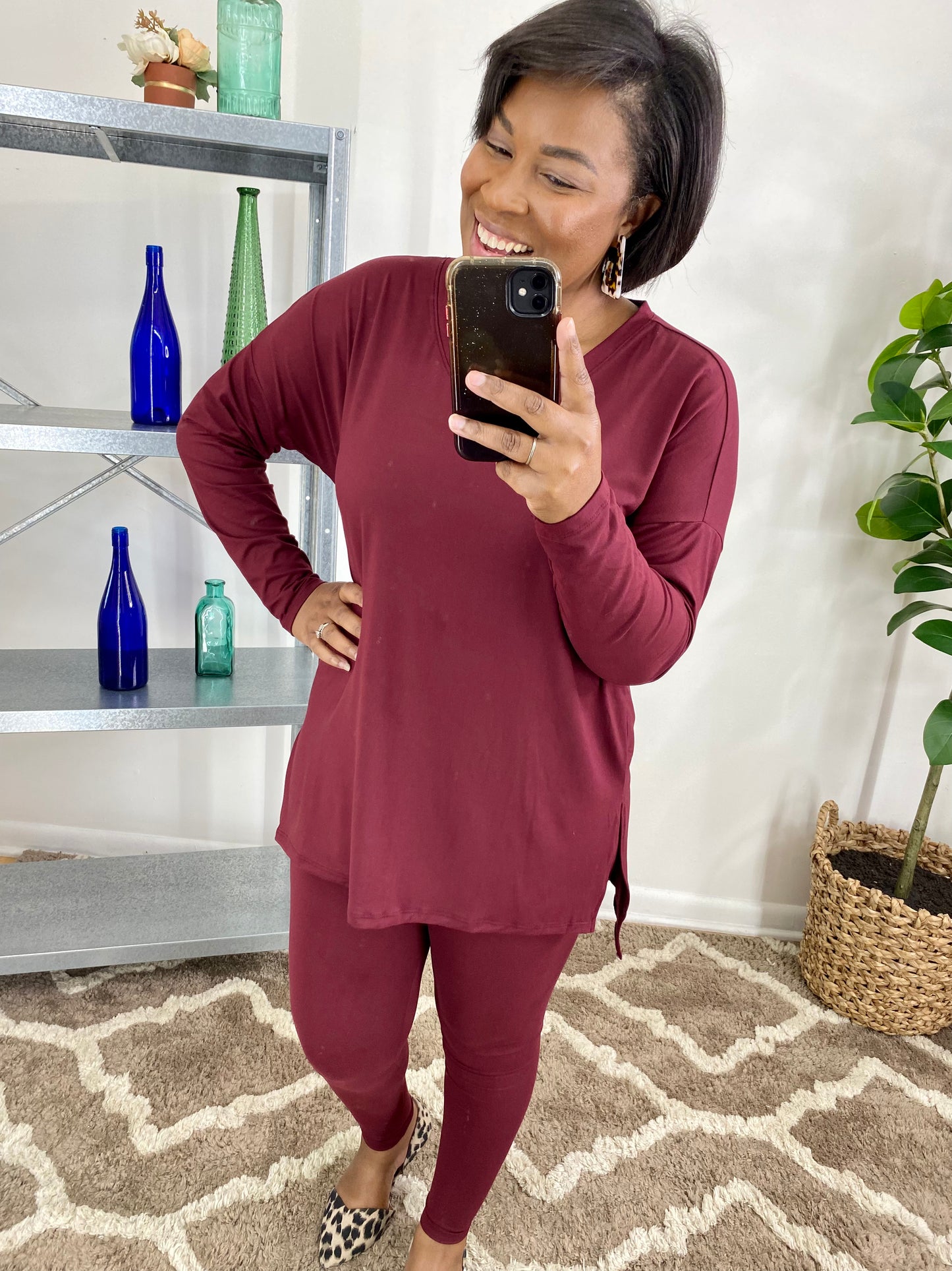 Burgundy Long Sleeve Lounge Set