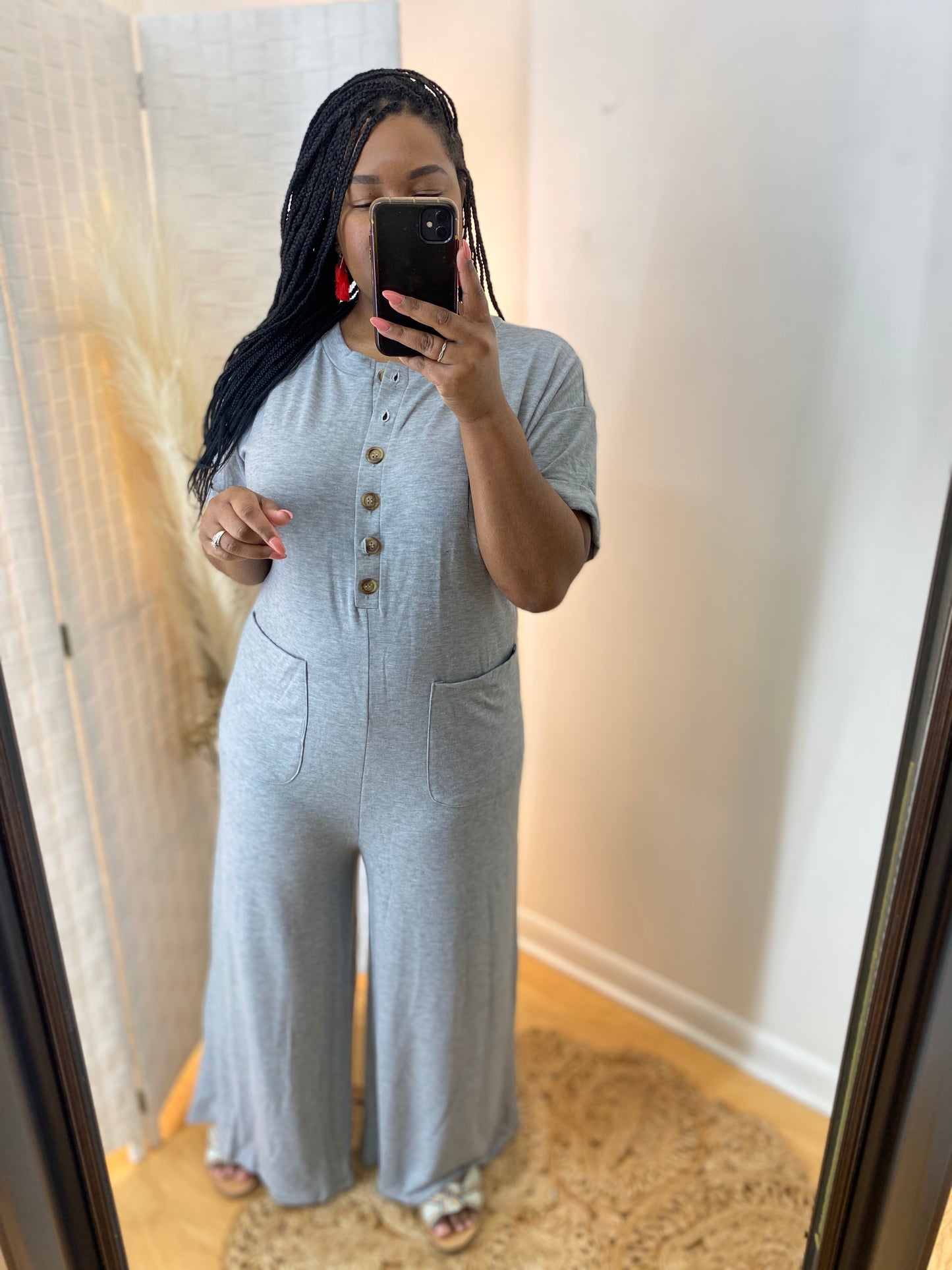 Gray Solid Knit Jumsuit