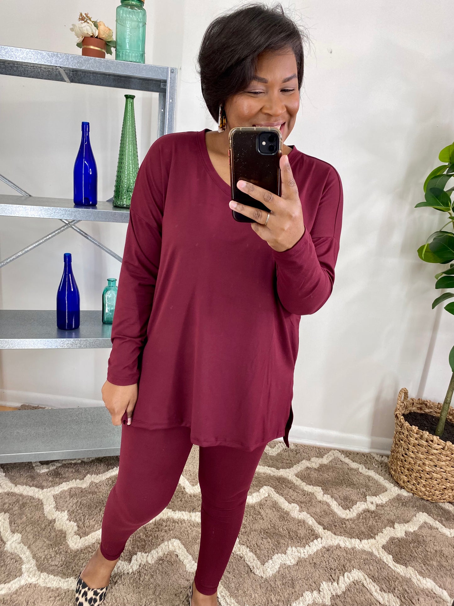 Burgundy Long Sleeve Lounge Set
