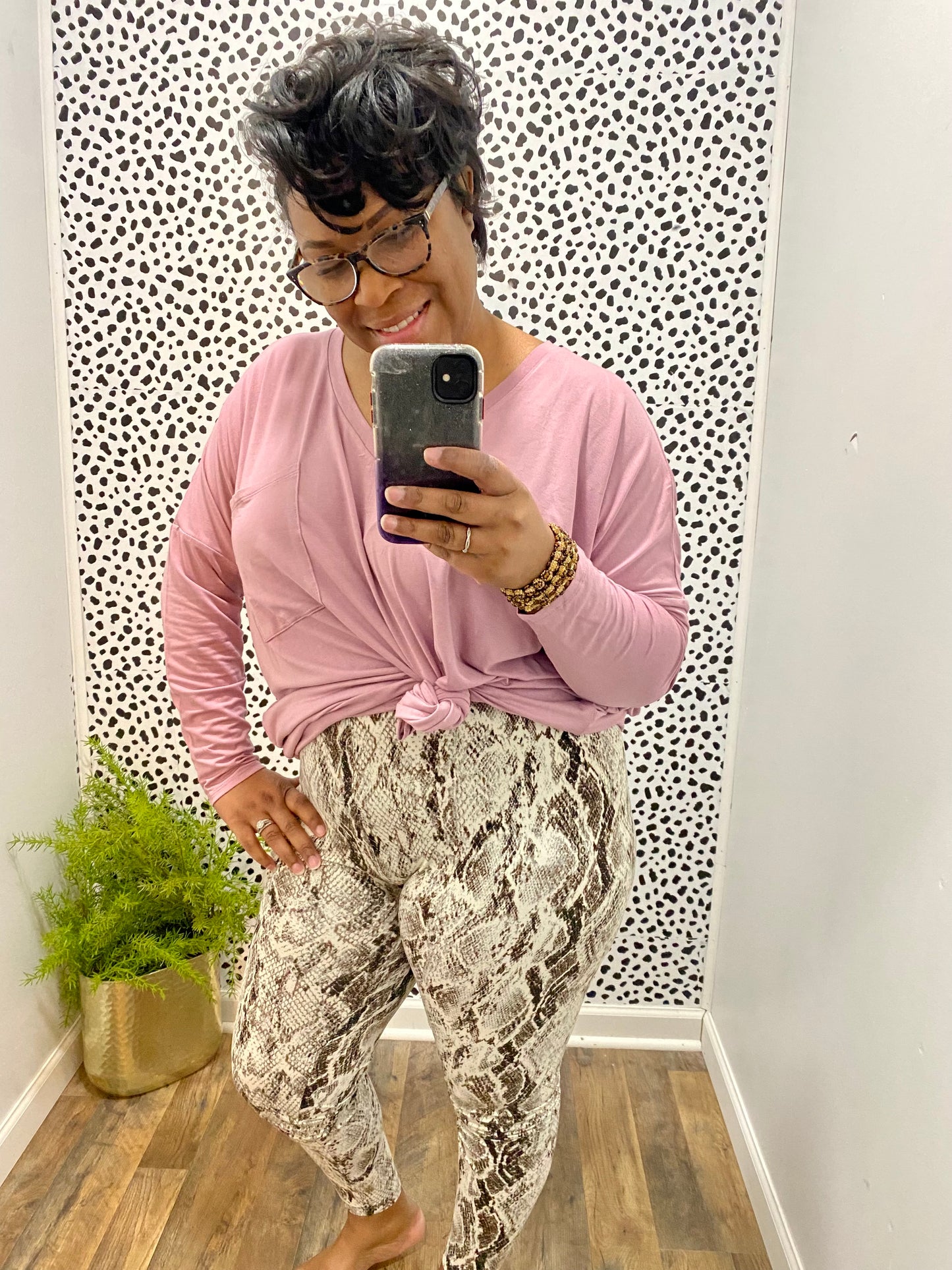 Brown Microfiber Snakeskin Leggings