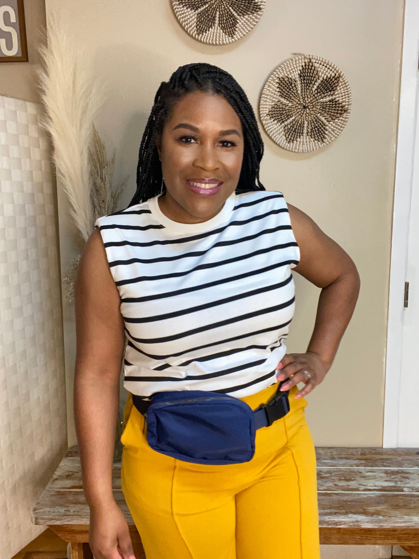 Stripe Shoulder Pad Top