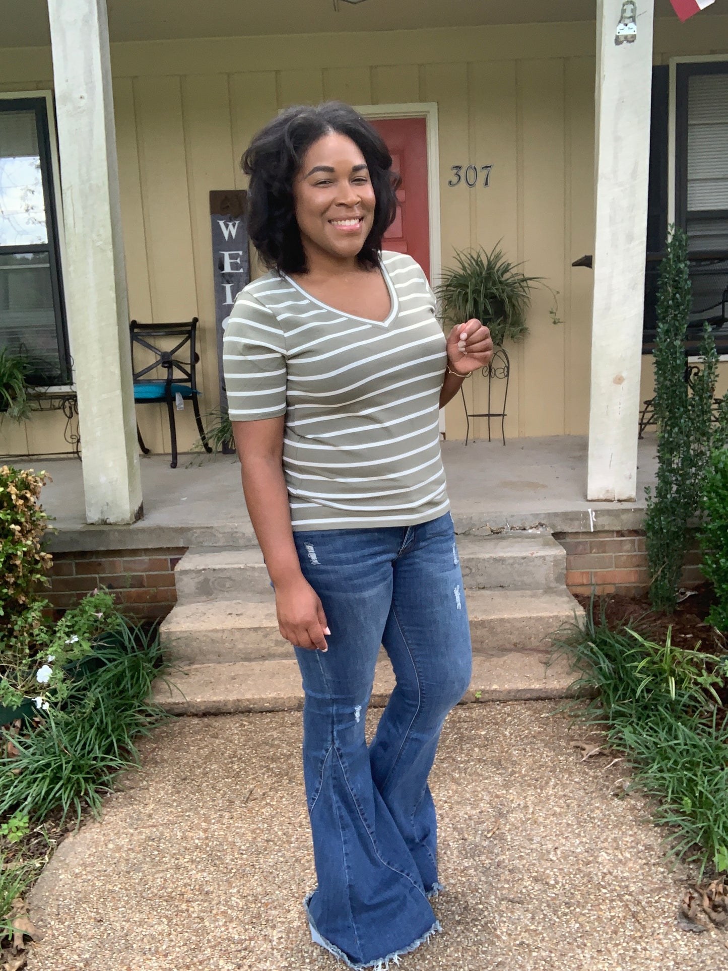 Light Olive V-Neck Top