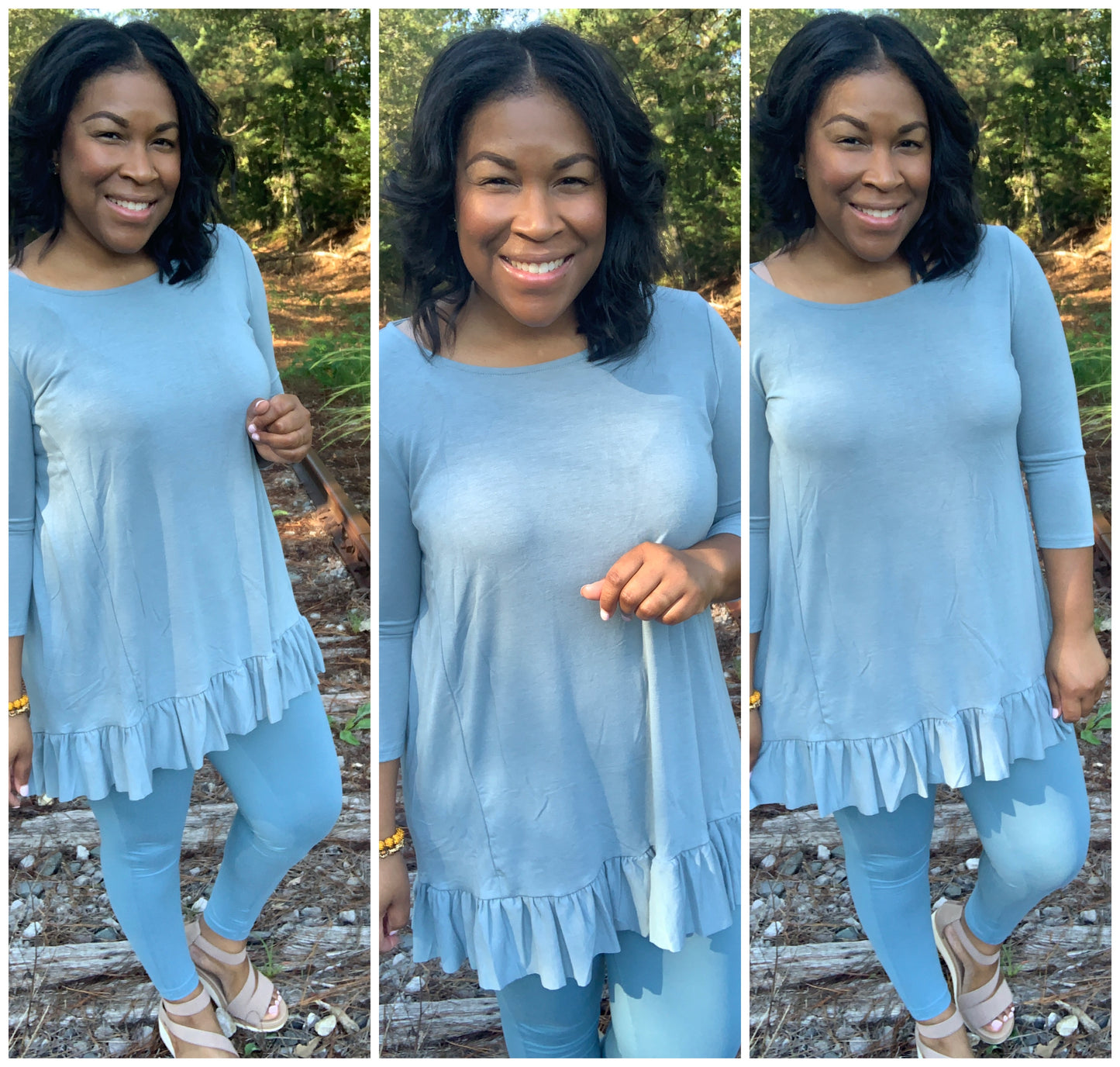 Blue Gray Ruffle Tunic Set