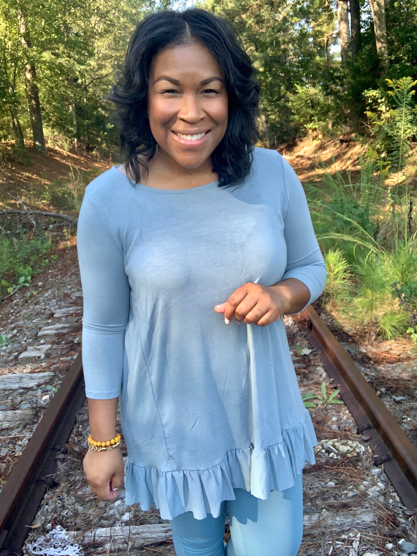 Blue Gray Ruffle Tunic Set