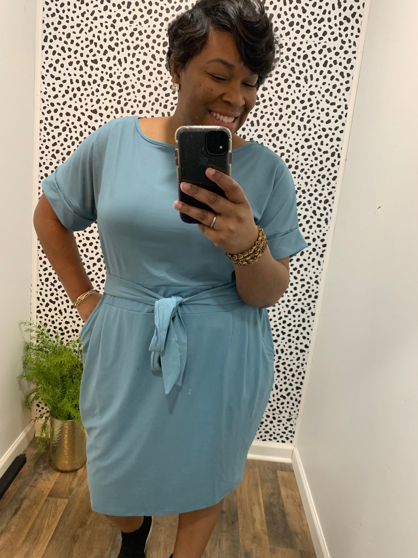 Blue Gray Belted Dress