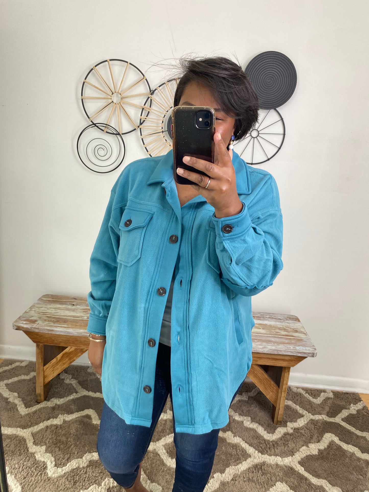 Teal Fleece Shacket