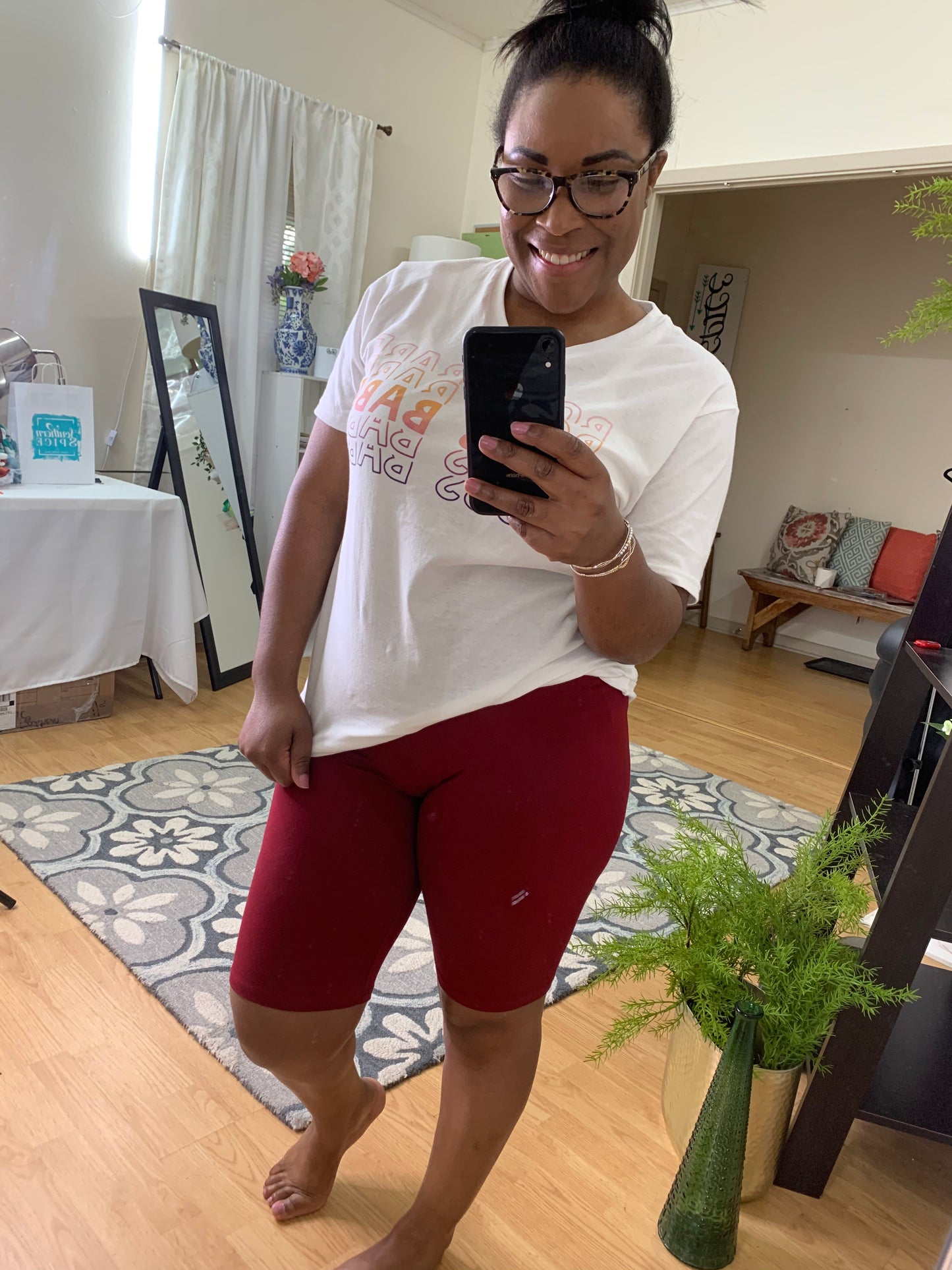 High Waisted Biker Shorts (Burgundy)