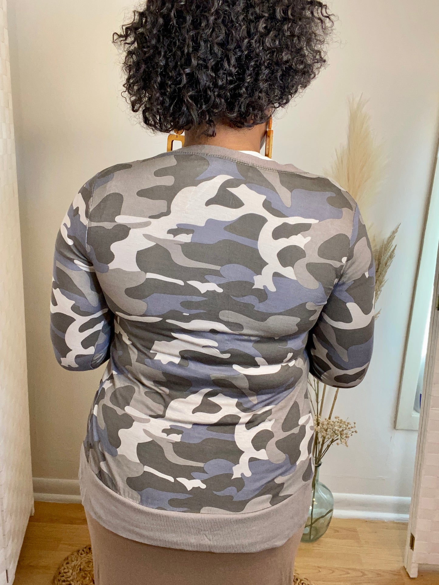 Camo Cardigan (Dusty Blue)